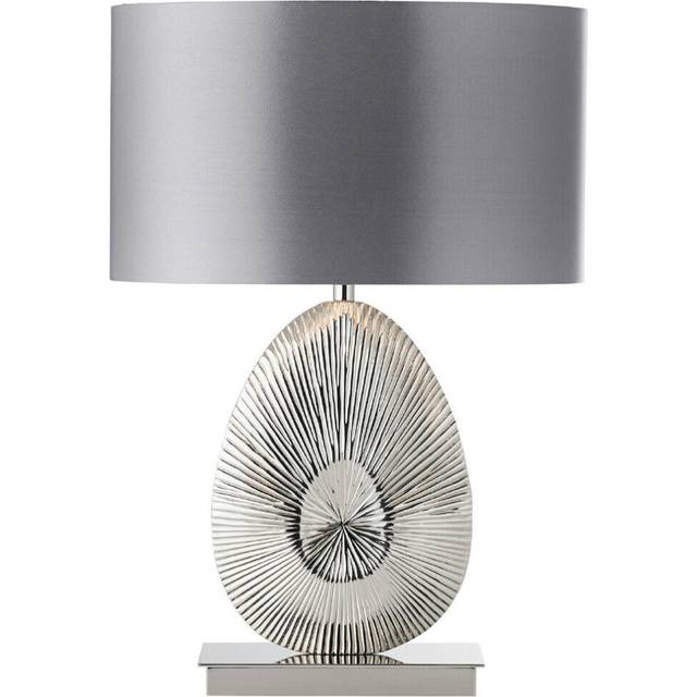Unique Detailed Table Lamp Polished Nickel Base & Shade Modern Bedside Feature