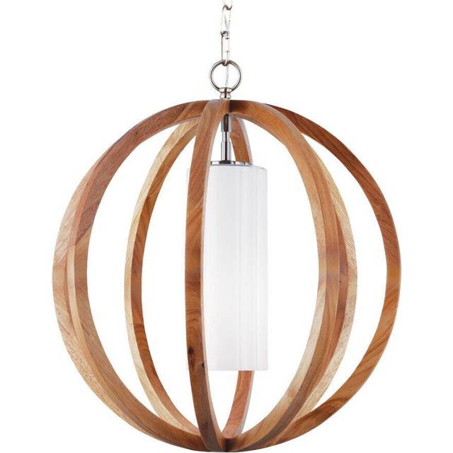 1 Bulb Ceiling Pendant Light Fitting Light Wood Brushed Steel LED E27 60W Bulb