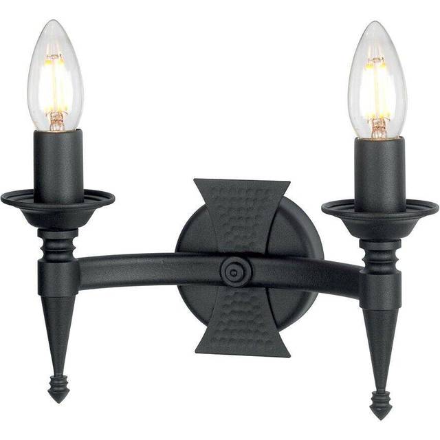 Twin Wall Light Beaten Metal Panels Separate Candle Holders Black LED E14 60W