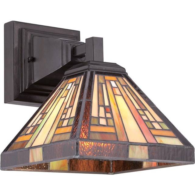 Wall Light Squared Tiffany Style Coloured Glass Vintage Bronze LED E27 100W