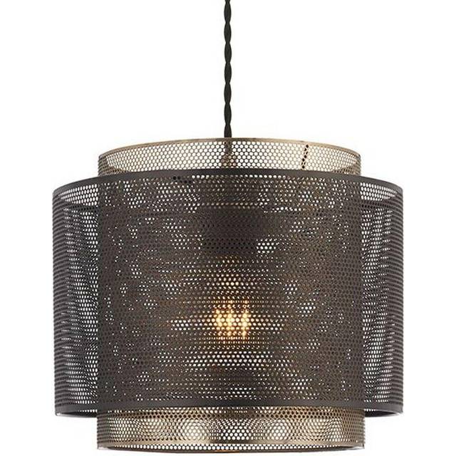 Hanging Ceiling Pendant Light 340mm Matt Black & Antique Brass Metal Mesh Shade - One Size