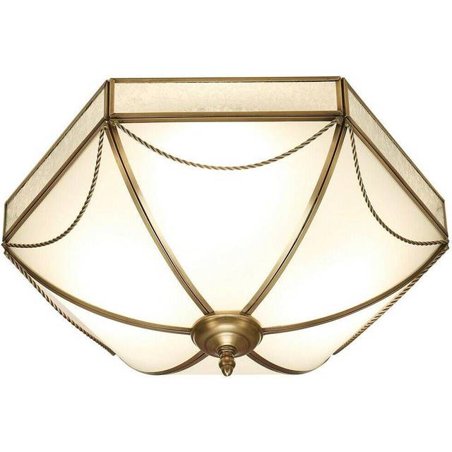 Luxury Flush Ceiling Light Antique Brass & Frosted Glass Traditional Hexagon