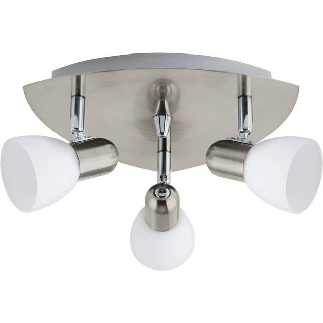 Flush 3 Spot Ceiling Light Satin Nickel Shade White Satin Glass Bulb E14 3x40W