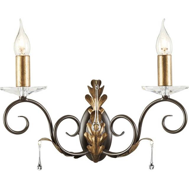 Twin Wall Light Sconce Handmade Glass Droplets Bronze Gold LED E14 60W Bulb