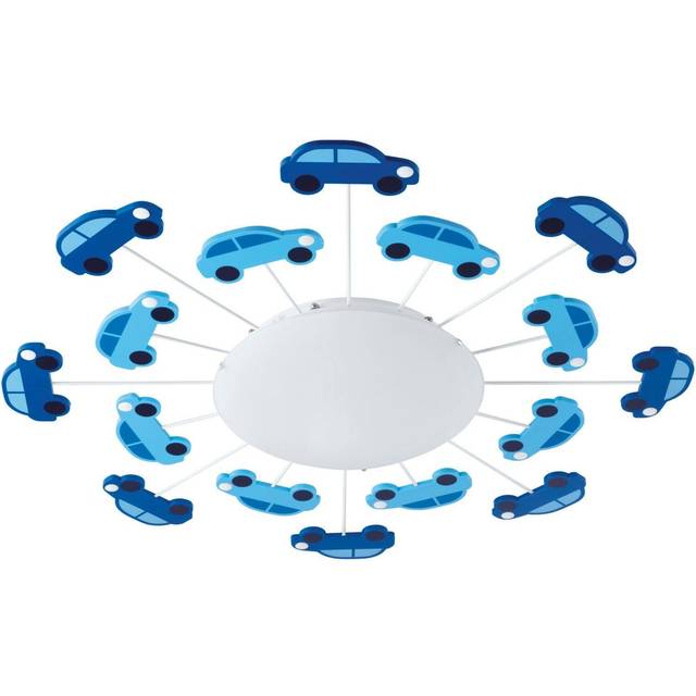 Wall Flush Ceiling Light Colour Blue Shade White Satin Glass Bulb E27 1x60W