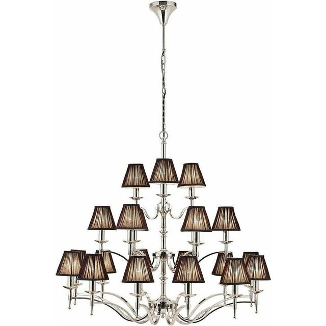 Avery Ceiling Pendant Chandelier Light 21 Lamp Bright Nickel & Black Pleat Shade