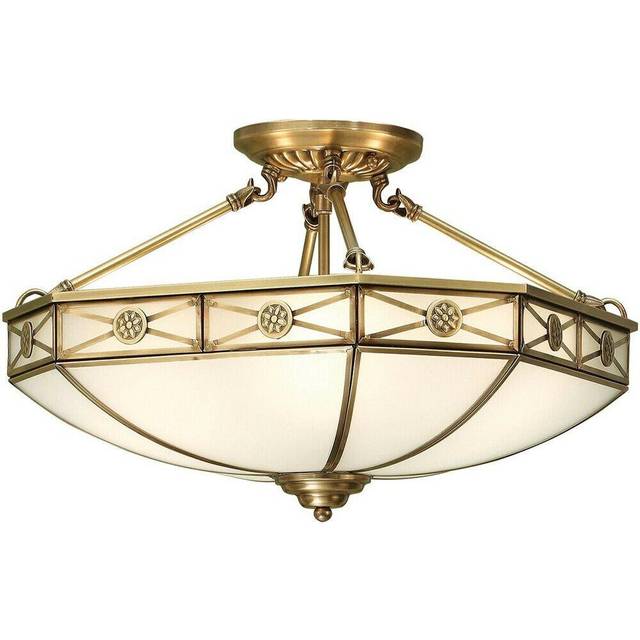 Luxury Semi Flush Ceiling Light Antique Brass Frosted Glass Traditional Pattern