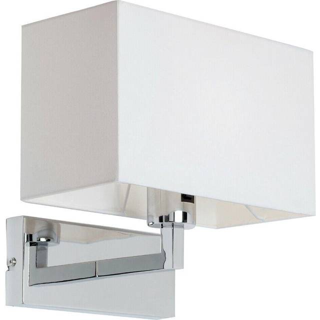 Dimming LED Wall Light Chrome & White Cotton Shade Sleek Rectangle Lamp Fitting
