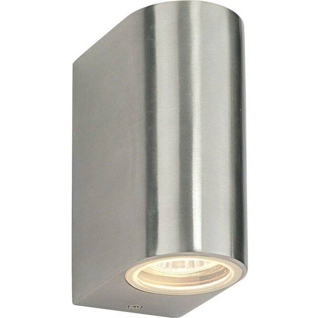 IP44 Outdoor Up & Down Wall Light Brushed Aluminium Twin GU10 Modern Accent Lamp