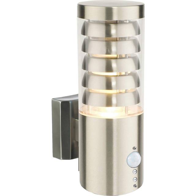 Contemporary Outdoor Wall Light with PIR - Warm White - Brushed Steel