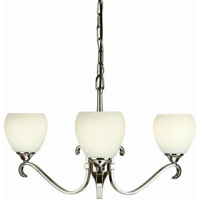 Luxury Hanging Ceiling Pendant Light Bright Nickel Opal Glass 3 Lamp Chandelier