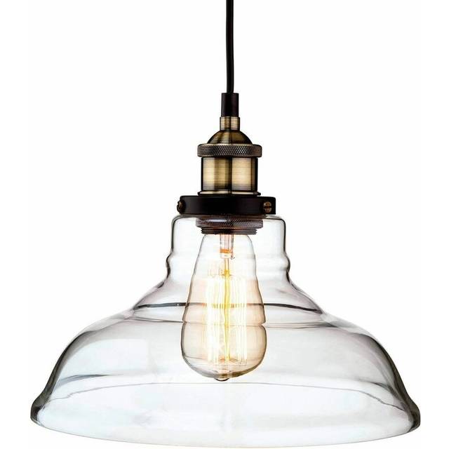 Firstlight Empire Industrial Style 28cm Pendant Light in Antique Brass and Clear Glass