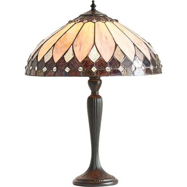 Tiffany Glass Table Lamp Light Dark Bronze & Rich Cream Art Deco Shade i00178