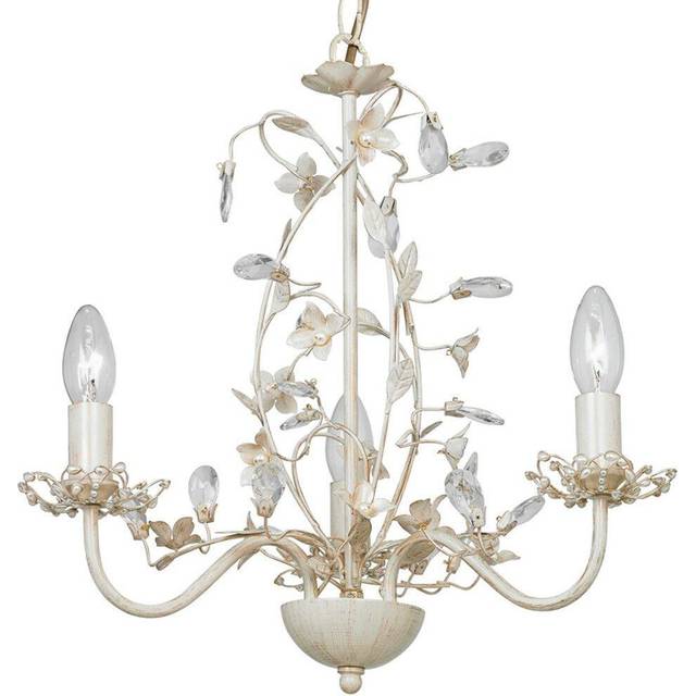 Hanging Flush Ceiling Pendant 3 Light CREAM GOLD Chandelier Lamp Bulb Holder