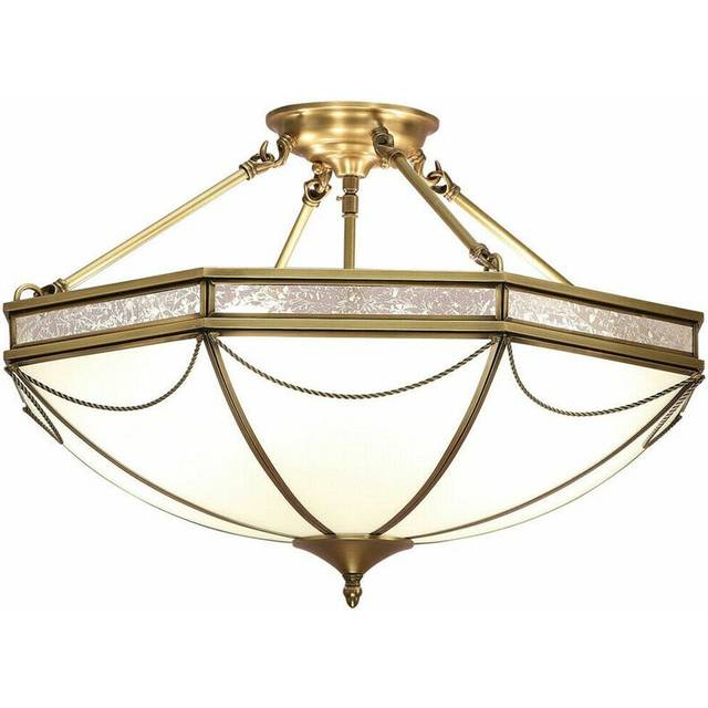Luxury Semi Flush 3 Lamp Ceiling Light Traditional Antique Brass & Frosted Glass