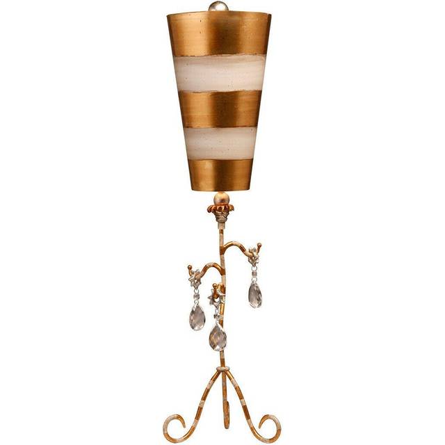 Table Lamp Cream & Gold Stripes Tapered Shades Hanging Crystals LED E27 60W