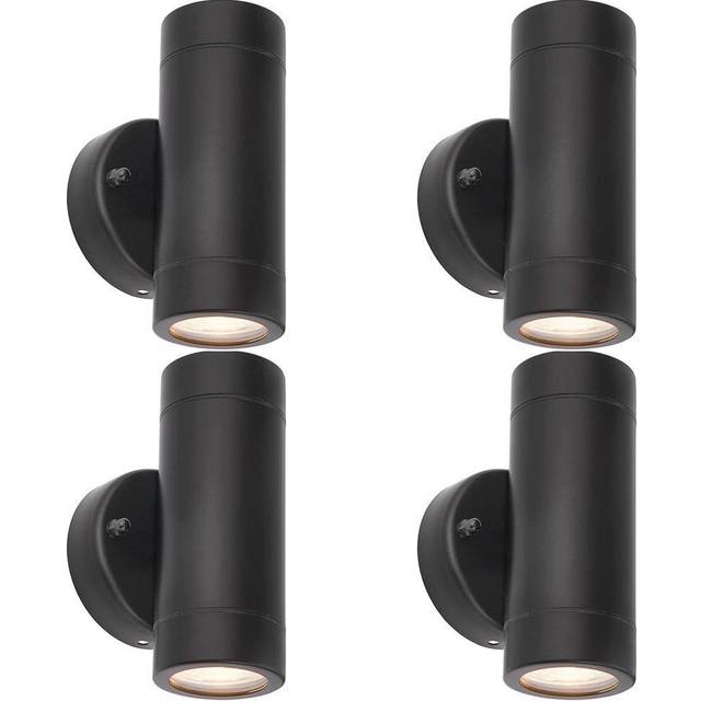 4 PACK Up & Down Twin Outdoor IP44 Wall Light - 2 x 7W GU10 LED - Matt Black