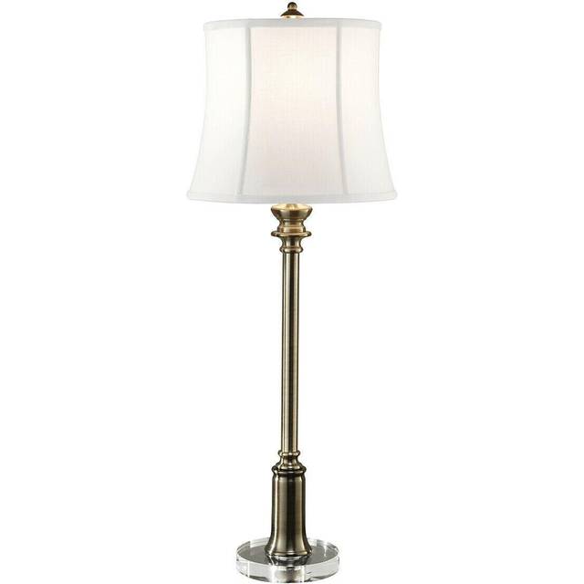 Table Lamp Taller Slim True White Cotton Linen Shade Bali Brass LED E27 60W
