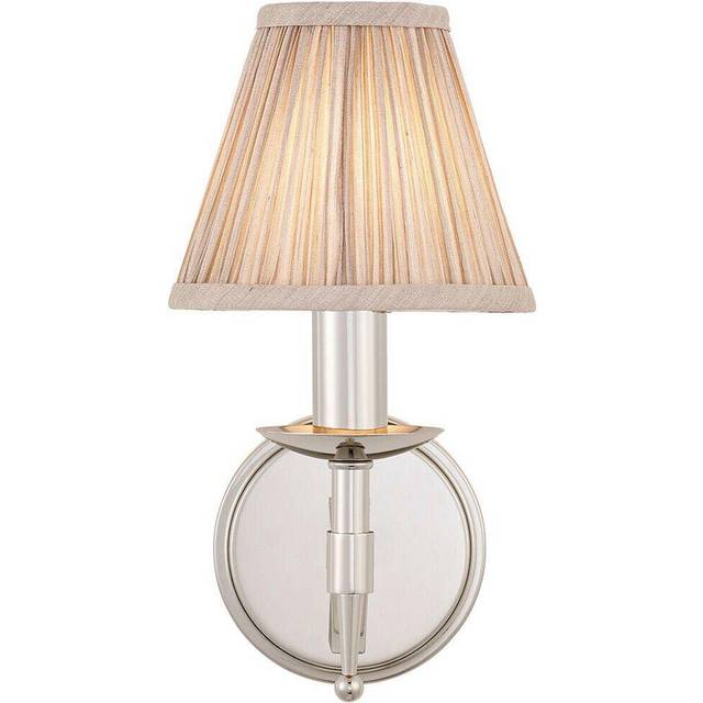 Avery Luxury Single Arm Wall Light Traditional Bright Nickel & Beige Pleat Shade