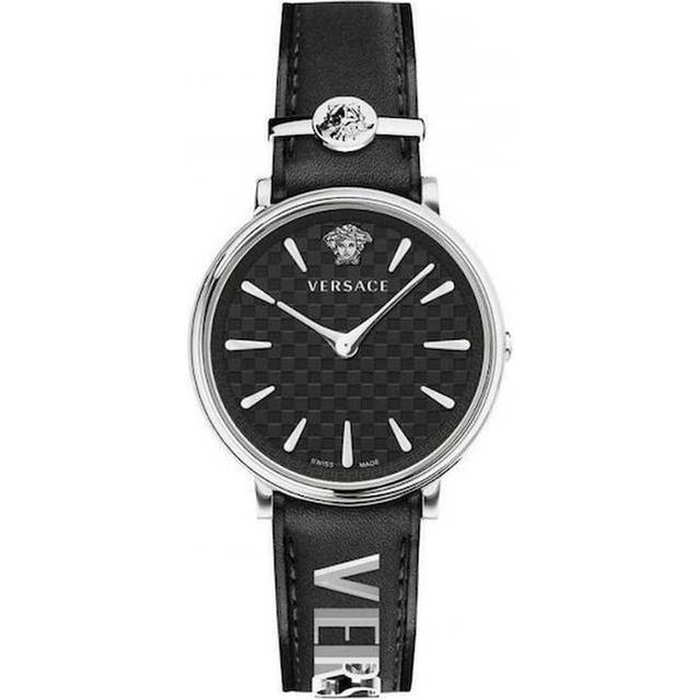 Versace, Accessoarer, Dam, ONE Size, Läder, V-Circle Damklocka Svart Läder - gray (ONE SIZE)