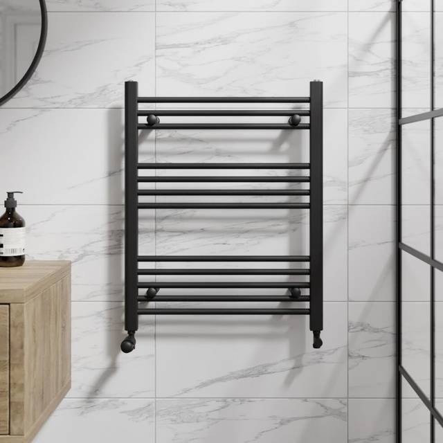 DuraTherm Heated Towel Rail Matt Black 750 x 600mm Flat