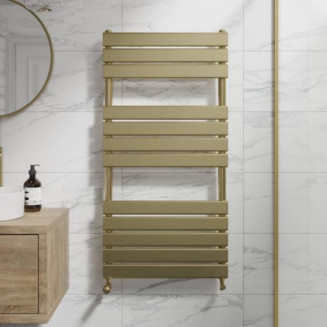 DuraTherm Flat Panel Heated Towel Radiator Brushed Brass 1200 x 600mm
