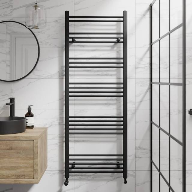 DuraTherm Heated Towel Radiator Matt Black 1600 x 600mm Flat