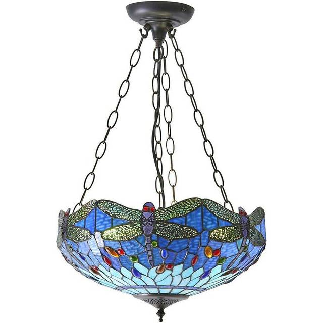Tiffany Glass Hanging Ceiling Pendant Light Blue Dragonfly 3 Lamp Shade i00108