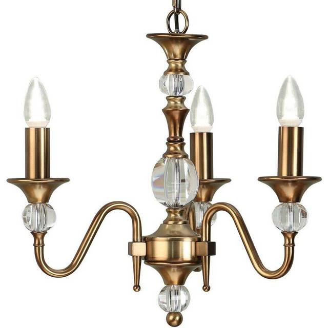Diana Ceiling Pendant Chandelier Antique Brass & K9 Crystal Curved 3 Lamp Light