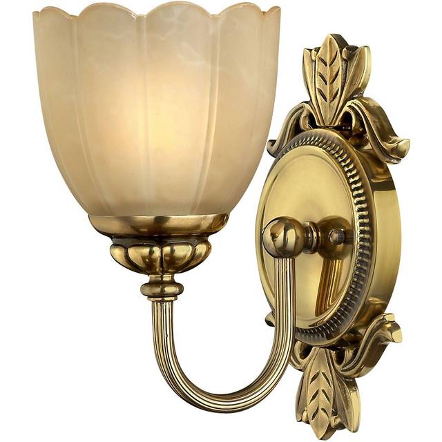 Wall Light Scalloped Marble Etched Amber Shade Burnished Brass Led G9 3.5w