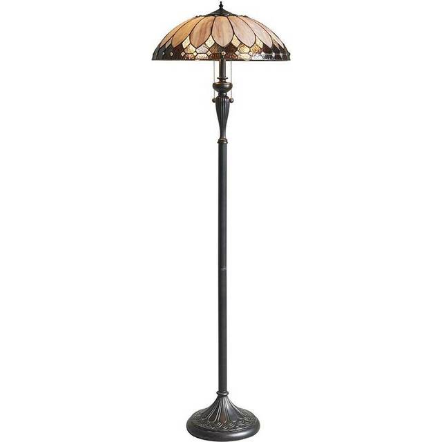 1.5m Tiffany Twin Floor Lamp Dark Bronze & Retro Stained Glass Shade i00006