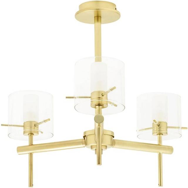 Litecraft Lincoln Semi Flush Bathroom 3 Light With Glass Shades Brass