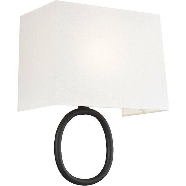 Wall Light Oval Metal Hanging Detail White Linen Shade Aged Iron LED E27 60W