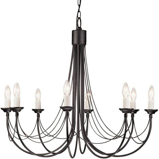 8 Bulb Chandelier LIght Gothic Style Ivory Colour Candle Tube Black LED E14 60W