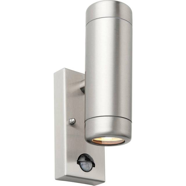 Twin Up & Down Wall Light - PIR Sensor - 2 x 7W GU10 LED Brushed Steel