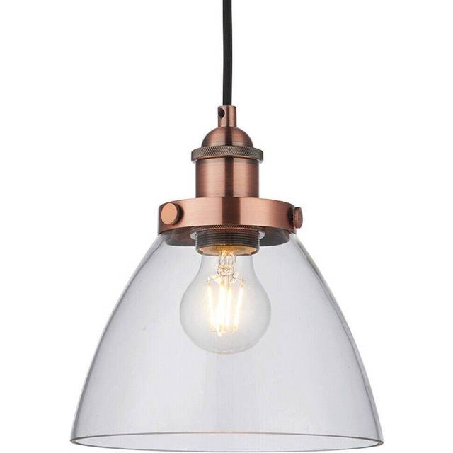 Hanging Ceiling Pendant Light COPPER & GLASS Shade Industrial Lamp Bulb Holder