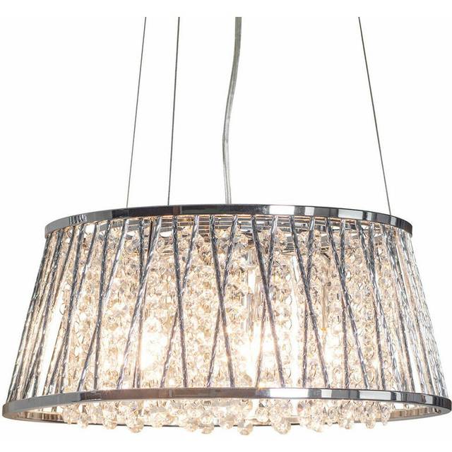 Multi Light Ceiling Pendant 5 Bulb Chrome & Large Crystal Shade Modern Lamp