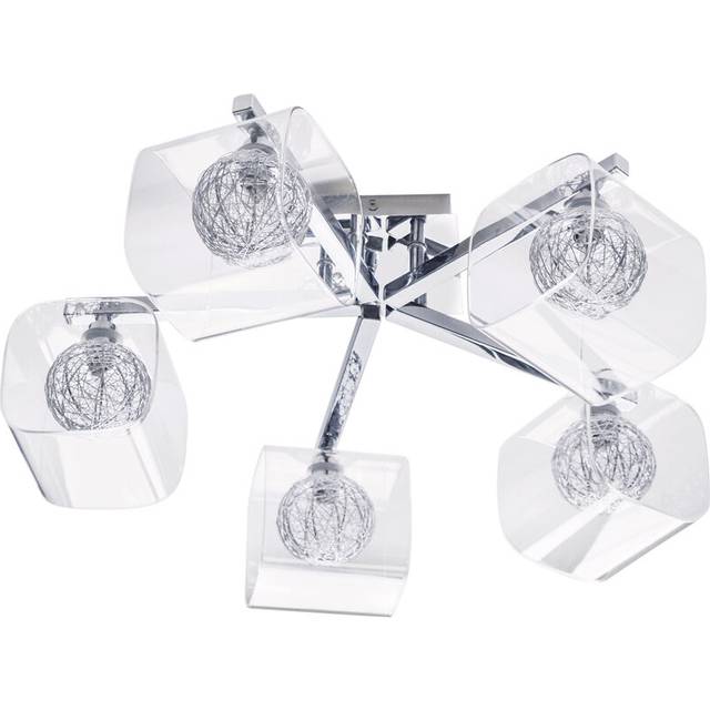 Litecraft verona ceiling light semi flush glass & wire shaded 5 arm - chrome
