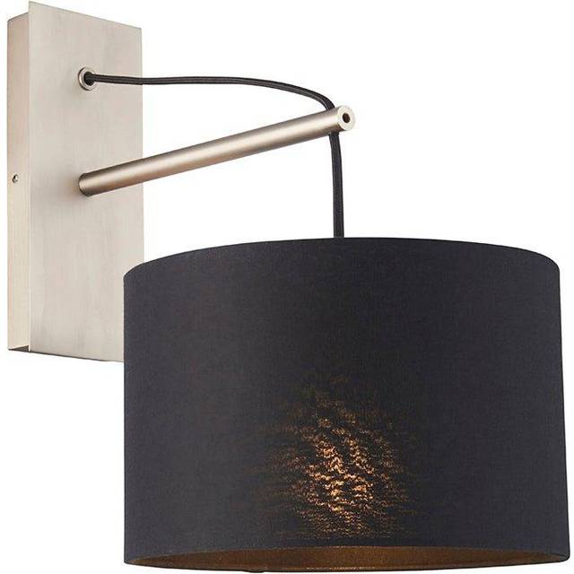 Matt Nickel Wall Light & Black Cotton Fabric Shade - Hanging Wall Lamp Fitting