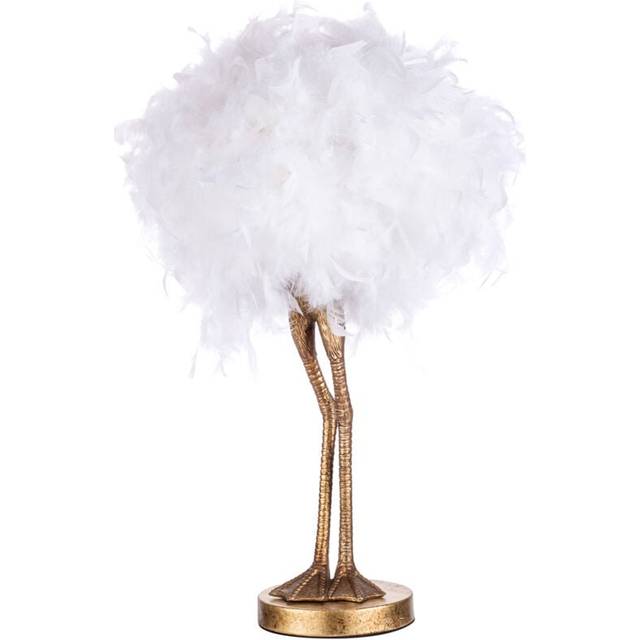 Litecraft Oscar Ostrich Legs Table Lamp With Feather Ball Shade - Gold
