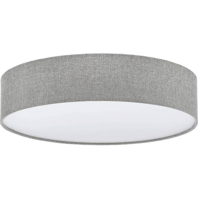 Flush Ceiling Light Colour White Shade Grey White Fabric Linen Bulb E27 3x60W