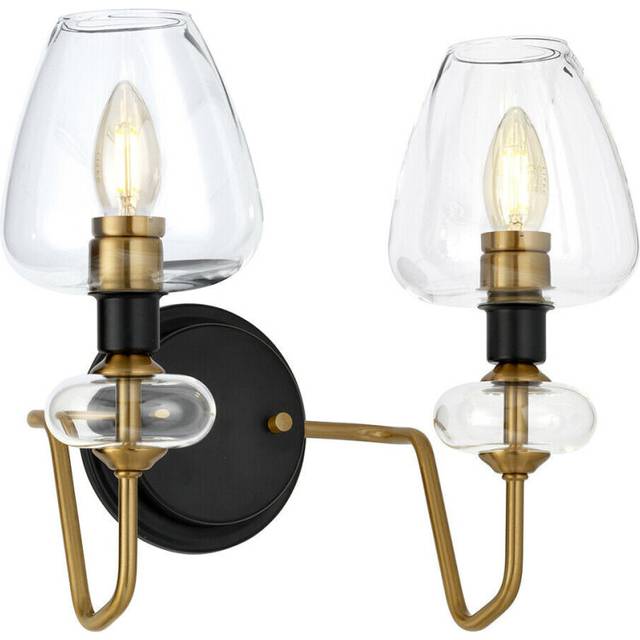 Twin Wall Light Aged Brass Finish Charcoal Black Paint LED E14 40W