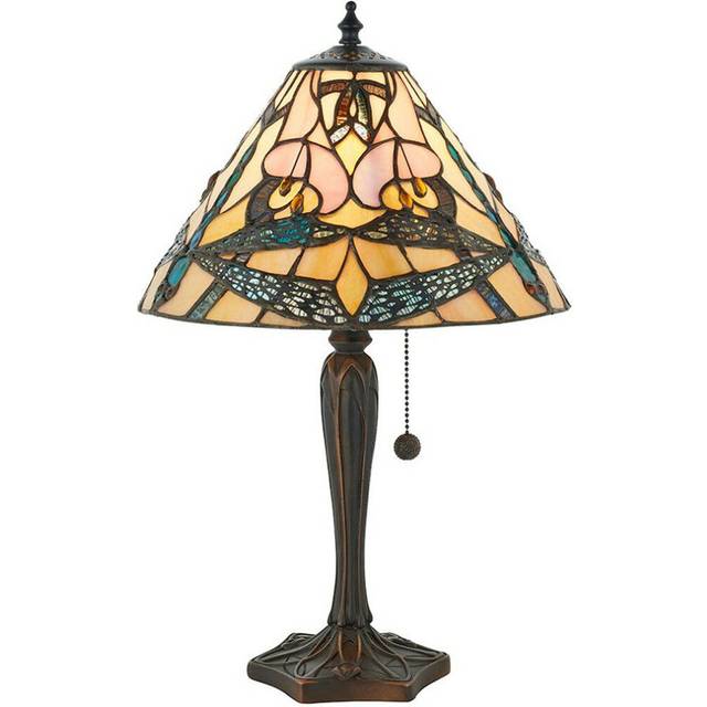Tiffany Glass Table Lamp Light Dark Bronze & Rich Cream Dragonfly Shade i00168