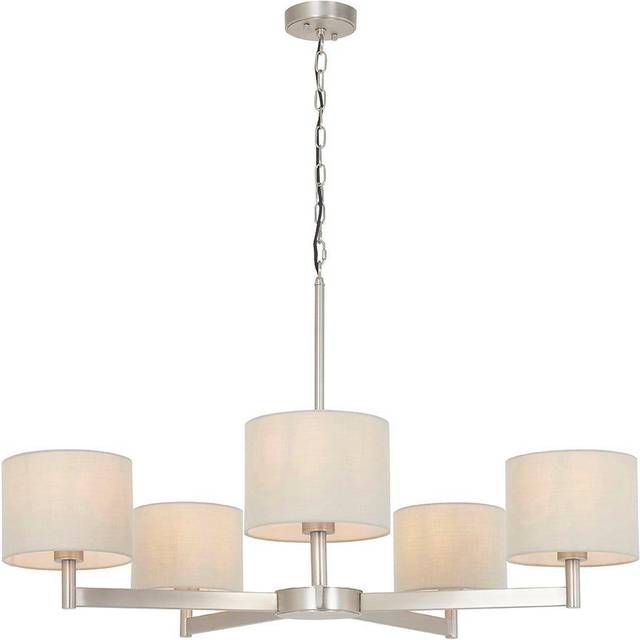 Matt Nickel Multi Arm Ceiling Pendant Light & Taupe Shades 5 Bulb Hanging