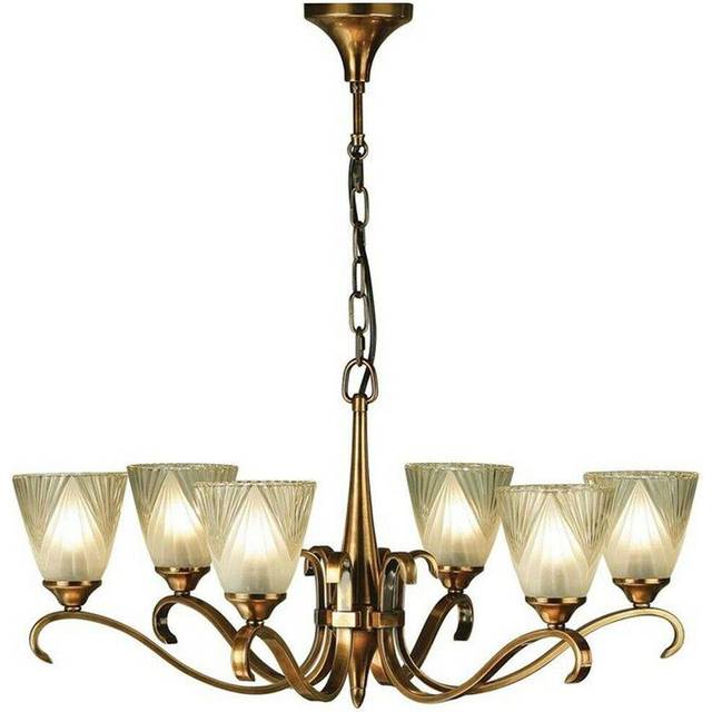 Luxury Hanging Ceiling Pendant Light Antique Brass Deco Glass 6 Lamp Chandelier
