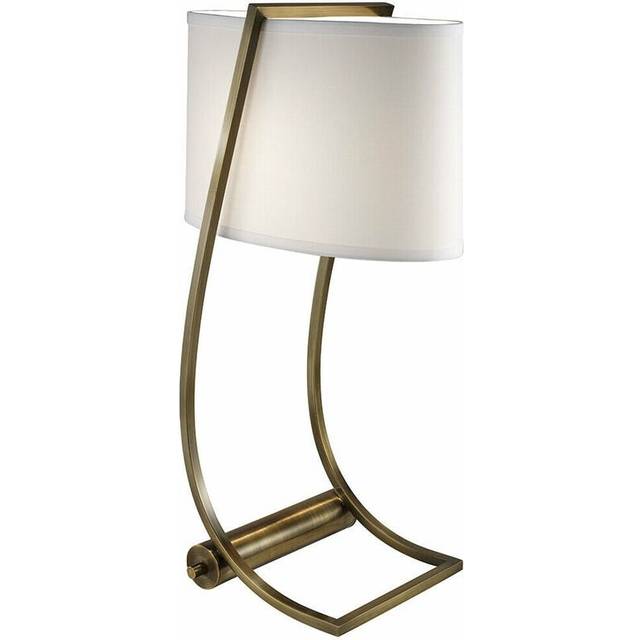 Table Lamp USB Port in Base White Cotton Fabric SHade Bali Brass LED E27 60W