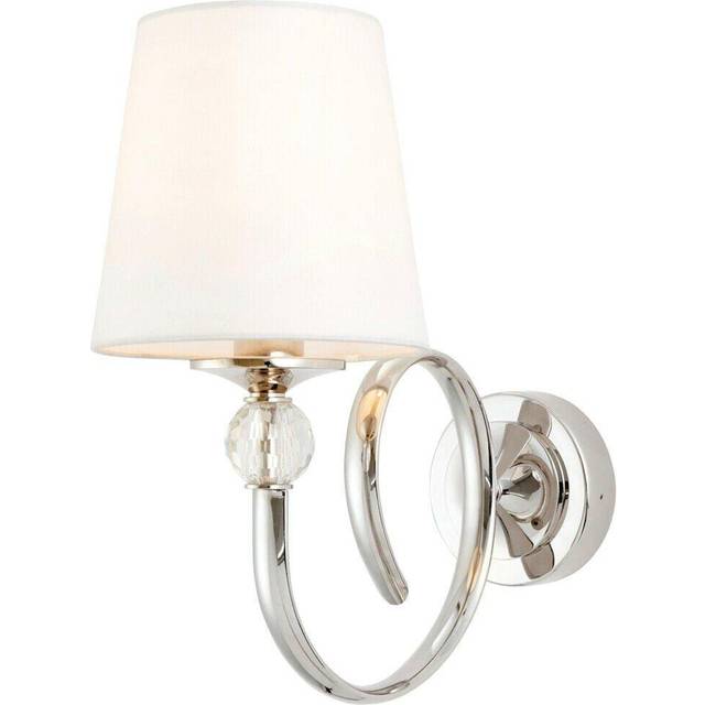 Luxury Traditional Curved Arm Wall Light Bright Nickel Crystal & White Shade