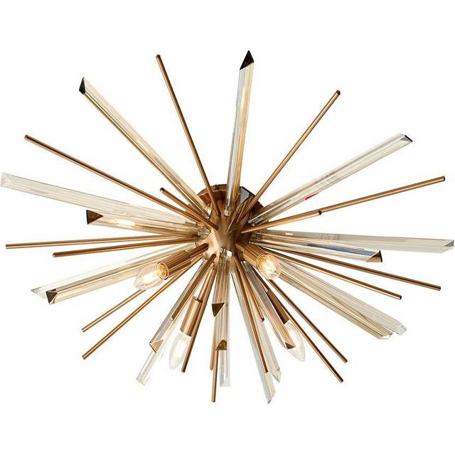 Glass shard prism flush ceiling light - decorative antique brass metalwork
