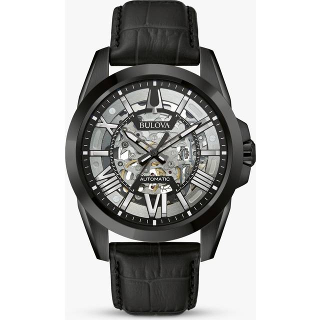 Bulova Classic Sutton Leather Strap Silver Skeleton Dial Automatic 98A304 100M Men's Watch