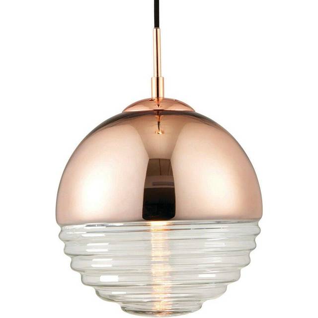 Hanging Ceiling Pendant Light COPPER & RIBBED GLASS Sphere Lamp Bulb Holder